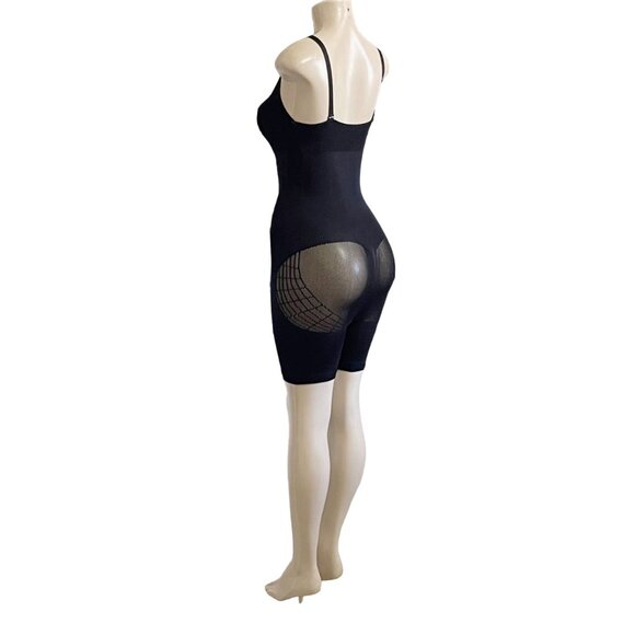 Superfit Knee Length Open Gusset & Sheer Mesh Butt Seamless Sculpting Bodysuit - Picture 5 of 8